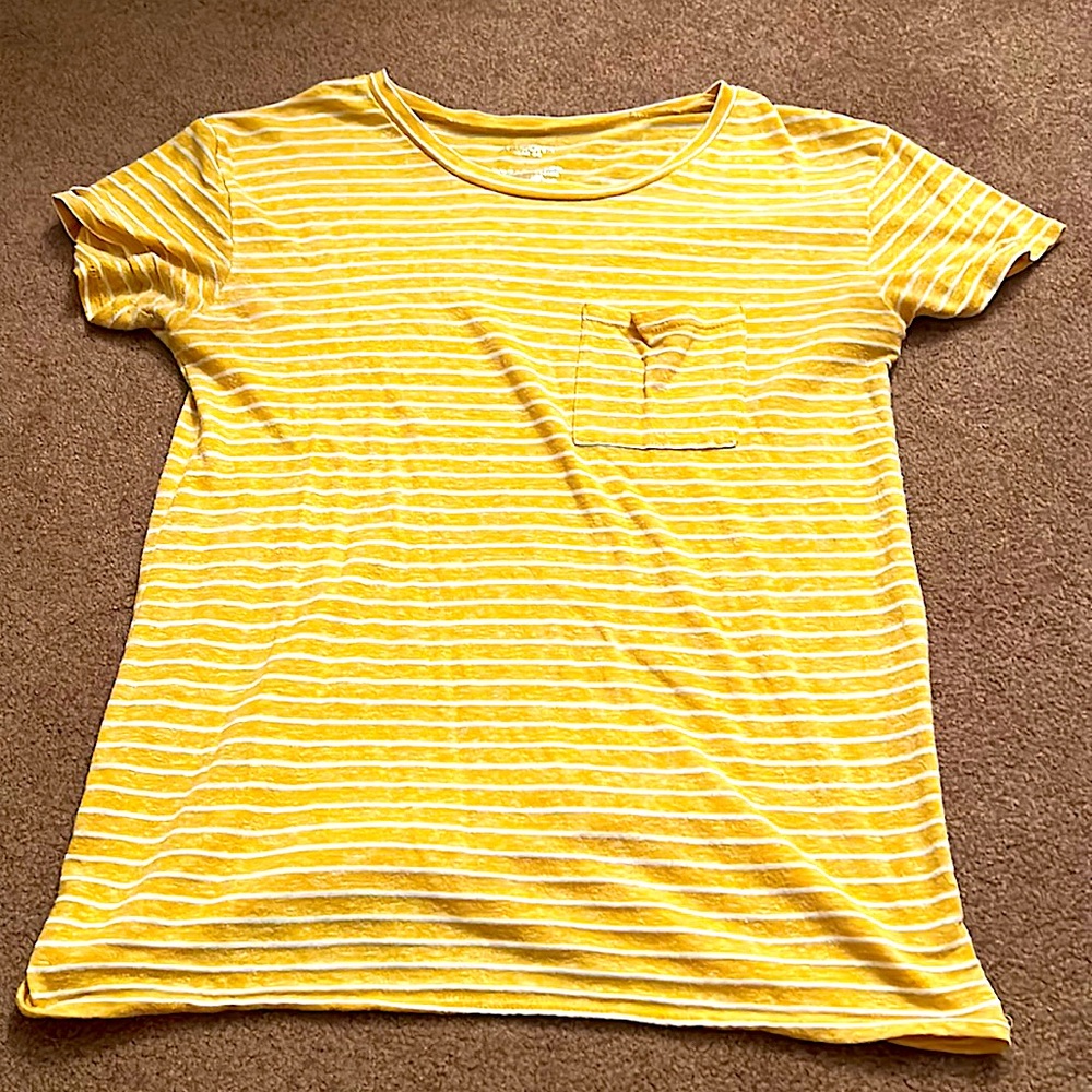 Yellow t-shirt with white stripes